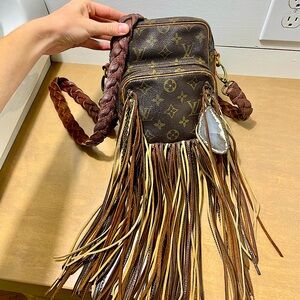 Vintage Boho up-cycled Louis Vuitton Side Kick Bag with fringe